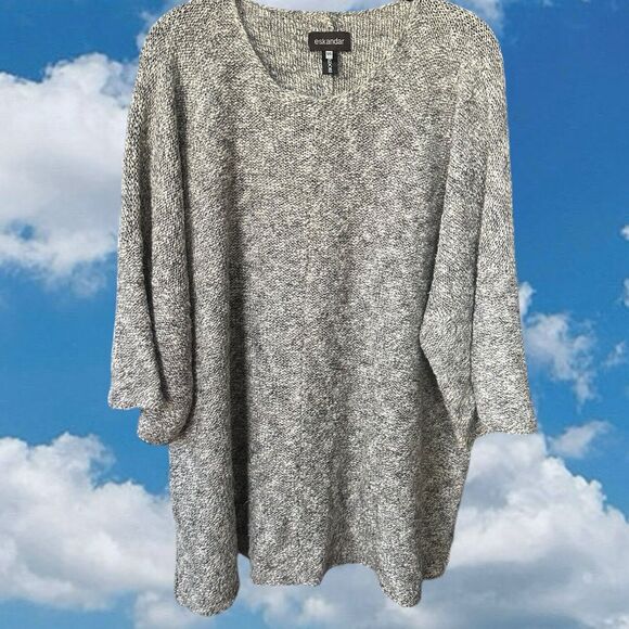 Eskandar Black & White Merle Linen Blend Oversized Sweater Top One Size Scotland